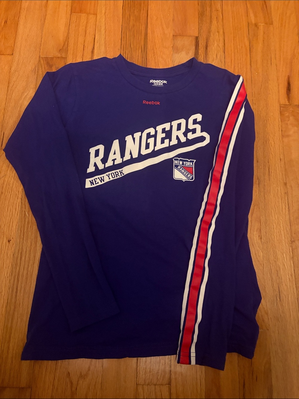 Reebok New York Rangers Long Sleeve Tee with Red & White Stripe